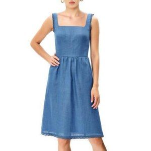 Eshakti Lace Trim Linen Midi Dress